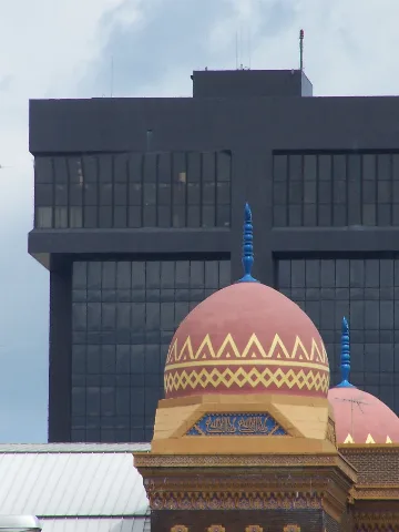Abou Ben Adhem Shrine Mosque Roof, Against A Modern Building (Old Vs New)