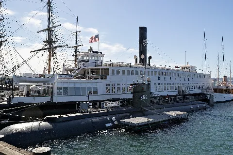 Berkeley Ferry And U.s.s. Dolphin At The Maritime Museum Of San Diego