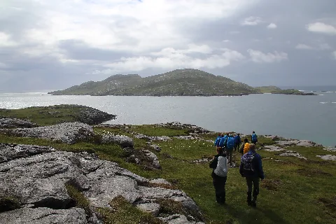Blick Vom Süden Der Insel Vatersay Nach Sandray