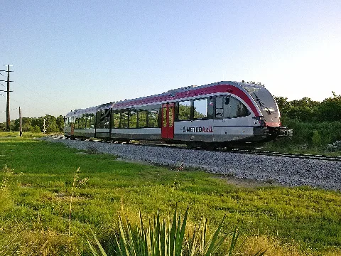 Capital Metrorail Red Line Approaching Lakeline Station, Austin, Texas.