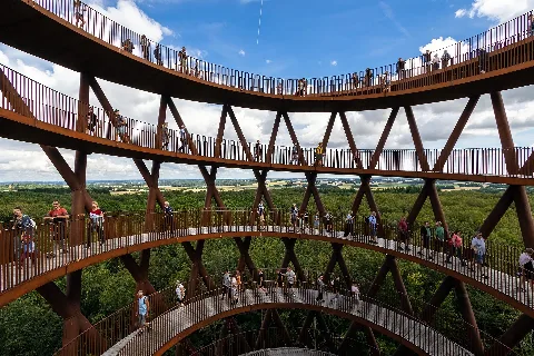 Forest Tower Of Camp Adventure People Walking In Circles