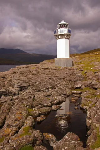 Rubha Cadail Lighthouse, With Reflection In Rockpool Geograph.org.uk 595073