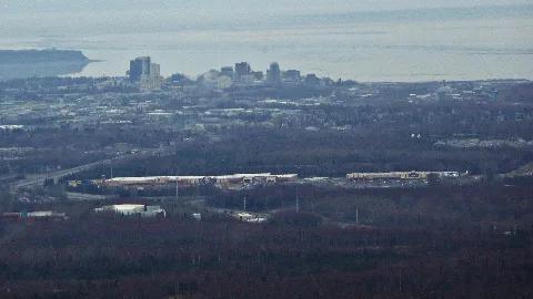 Skyline Of Northern Anchorage, Alaska Viewed From Arctic Valley, Tikhatnu Commons In Foreground