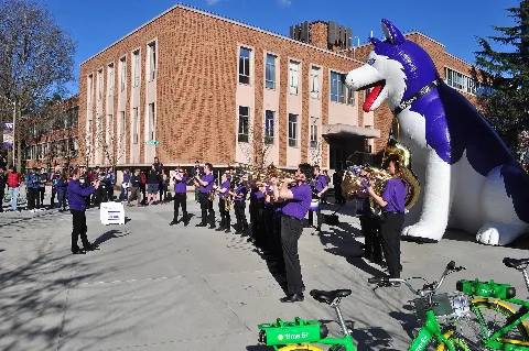 University Of Washington Husky Pep Band In Front Of Mechanical Engineering Building