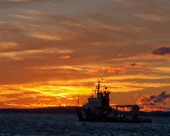 Canadian Coast Guard Vessel Samuel Risley Leaves Parry Sound At Dusk