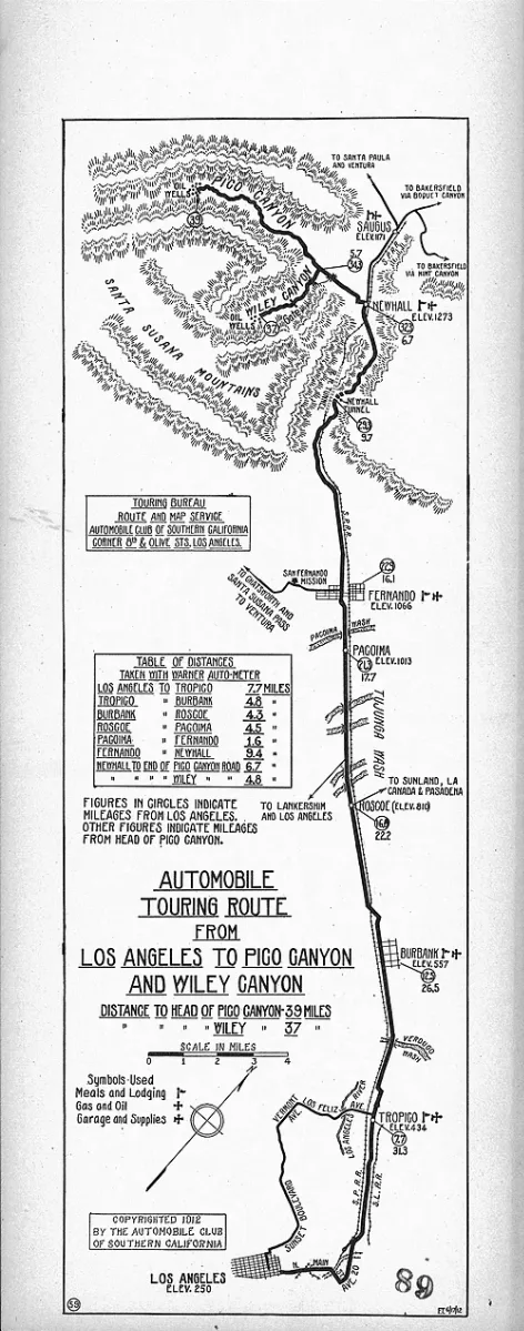 Automobile Touring Route From Los Angeles To Pico Canyon And Wiley Canyon, 1912 (Aaa Sm 004635)