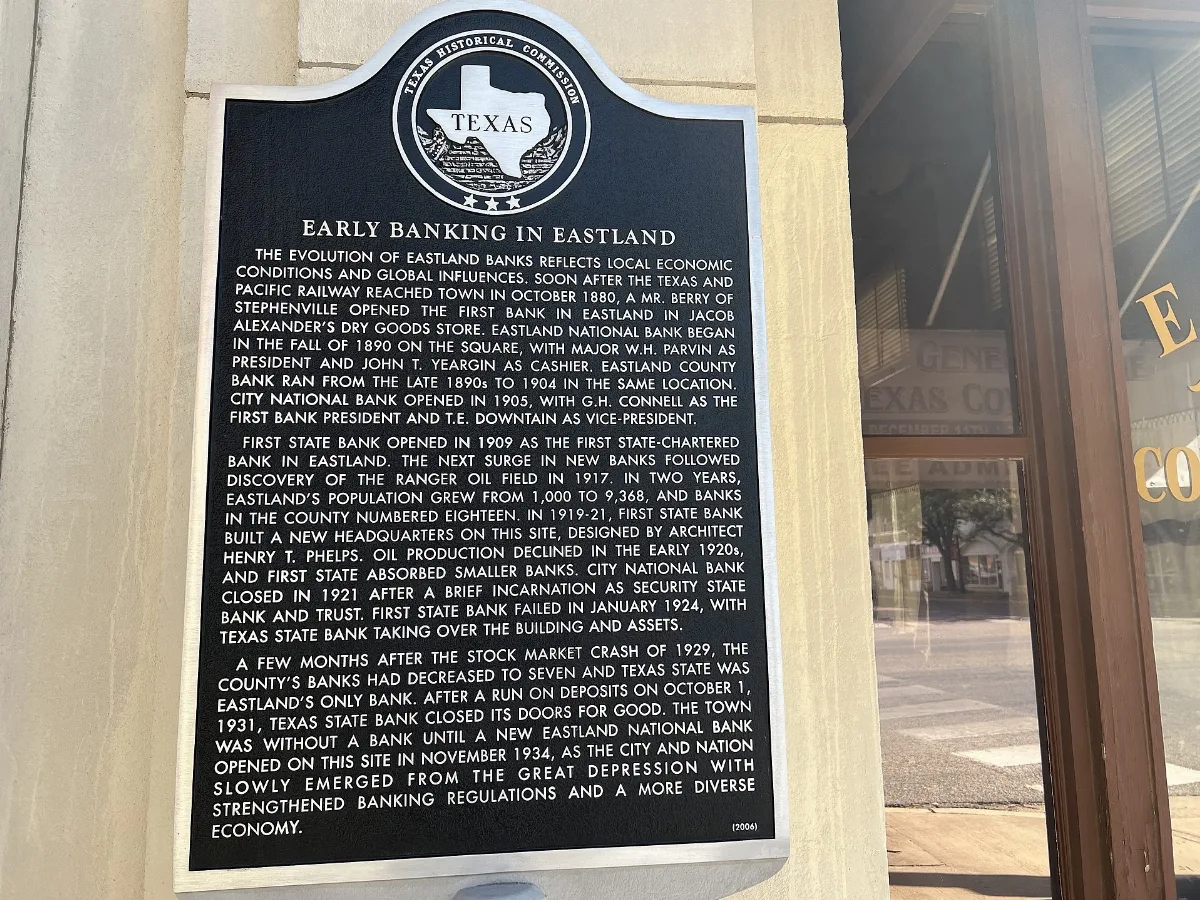 Early Banking In Eastland Texas Historical Marker