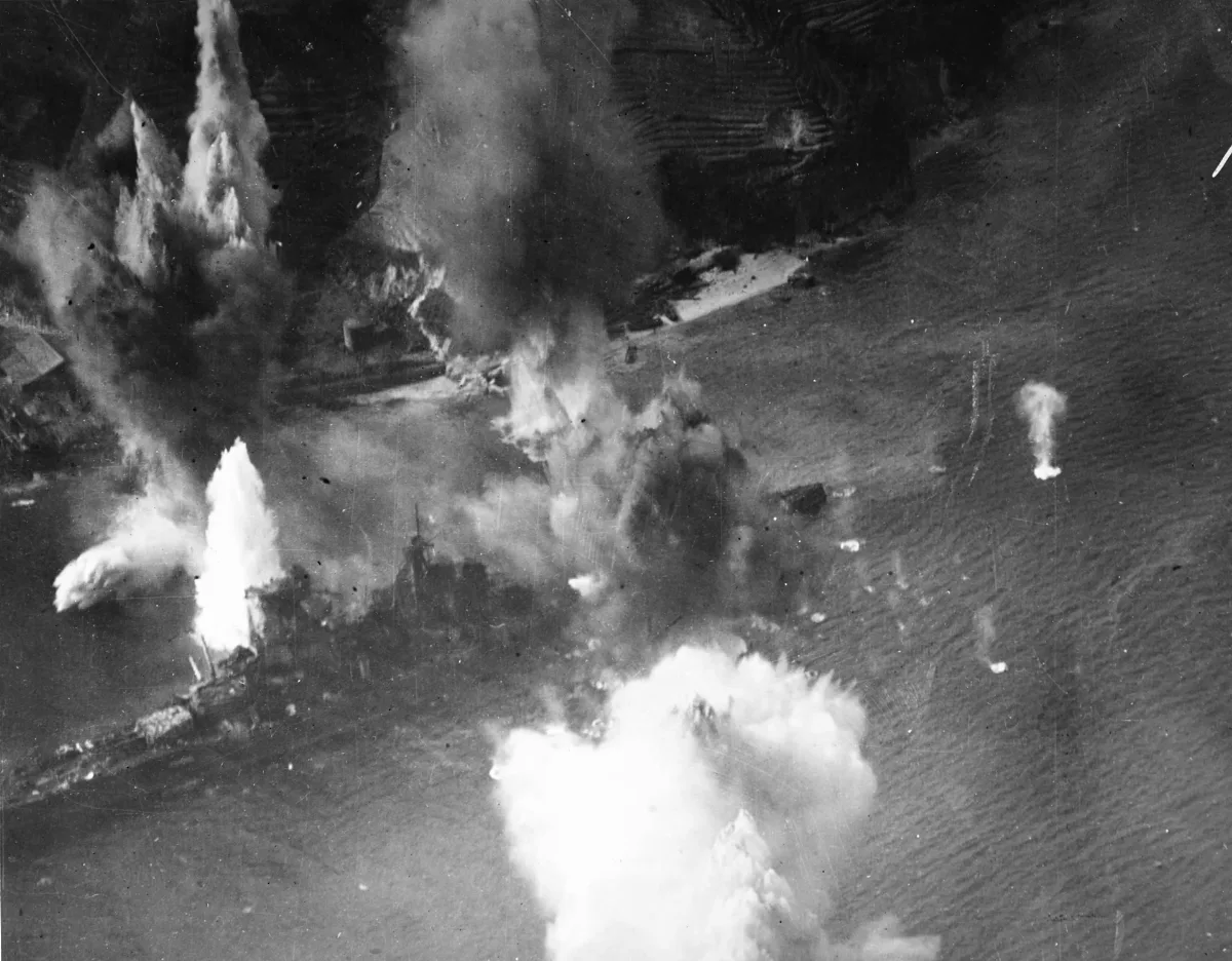 Japanese Battleship Haruna Under Attack On 28 July 1945 (80 G 490224)